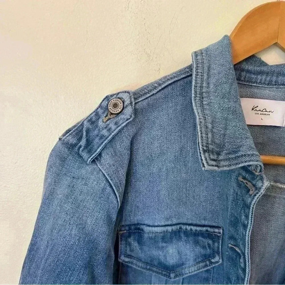 KanCan Destroyed Raw Frayed Hem Cropped Jean Jacket Size L - Picture 6 of 7